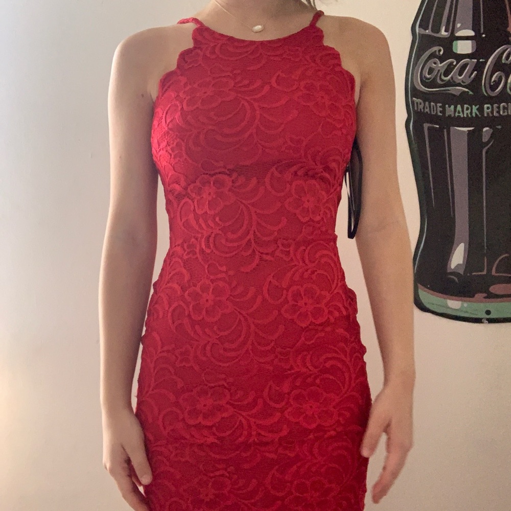 Red lace homecoming dress